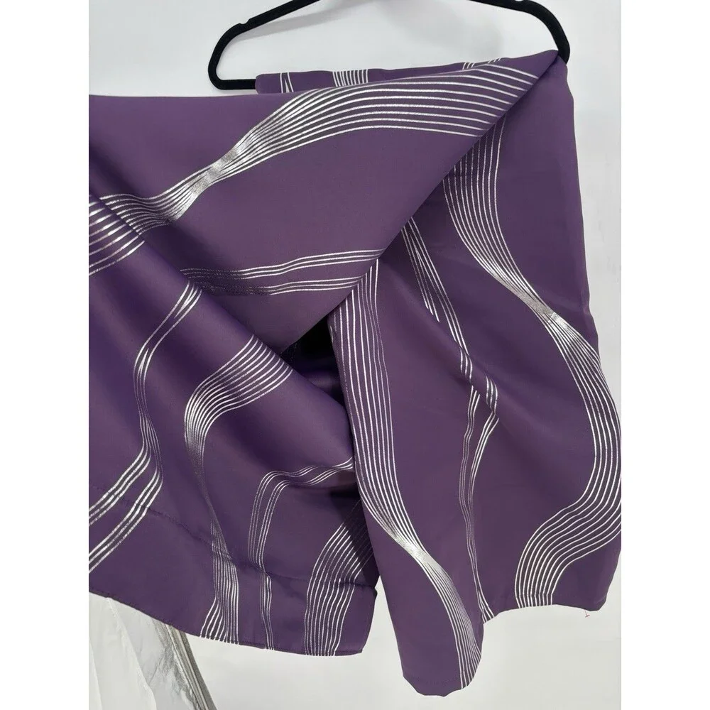 Deconovo Purple Grape Silver Wave Blackout Curtains 52x90 Back Tab Pair New
